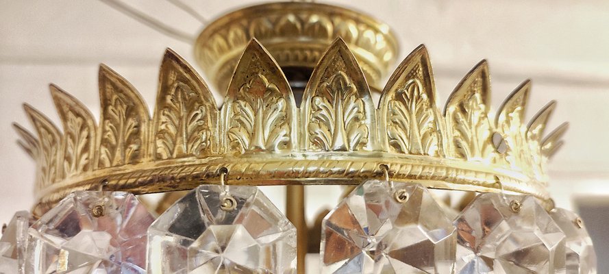 Brass & Crystal Ceiling Lamp, Spain, 1950s-RGF-1725719