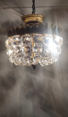 Brass & Crystal Ceiling Lamp, Spain, 1950s-RGF-1725719