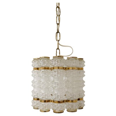 Brass & Crystal Cylinder Chandelier by Tyringe for Orrefors, Sweden-UYK-1239677