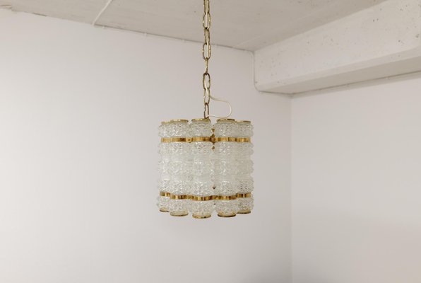 Brass & Crystal Cylinder Chandelier by Tyringe for Orrefors, Sweden-UYK-1239677