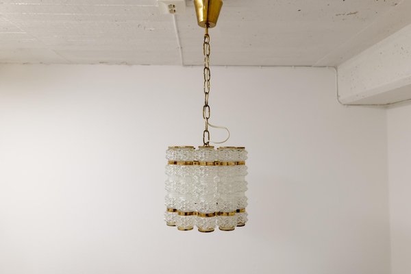 Brass & Crystal Cylinder Chandelier by Tyringe for Orrefors, Sweden-UYK-1239677