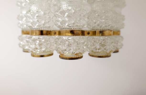 Brass & Crystal Cylinder Chandelier by Tyringe for Orrefors, Sweden-UYK-1239677