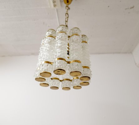 Brass & Crystal Cylinder Chandelier by Tyringe for Orrefors, Sweden-UYK-1239677