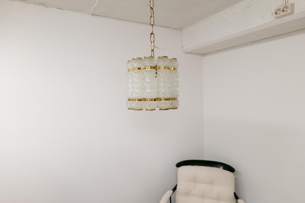 Brass & Crystal Cylinder Chandelier by Tyringe for Orrefors, Sweden-UYK-1239677