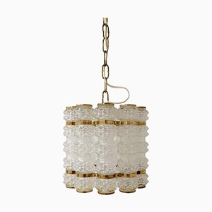 Brass & Crystal Cylinder Chandelier by Tyringe for Orrefors, Sweden-UYK-1239677