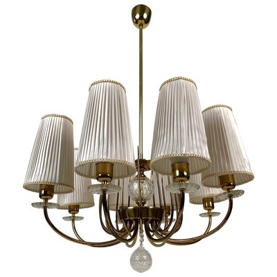 Brass, Crystal & Silk Shade Chandelier from J. L. Lobmeyr, 1960s-BAF-763428