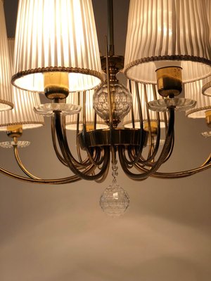 Brass, Crystal & Silk Shade Chandelier from J. L. Lobmeyr, 1960s-BAF-763428