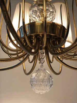 Brass, Crystal & Silk Shade Chandelier from J. L. Lobmeyr, 1960s-BAF-763428