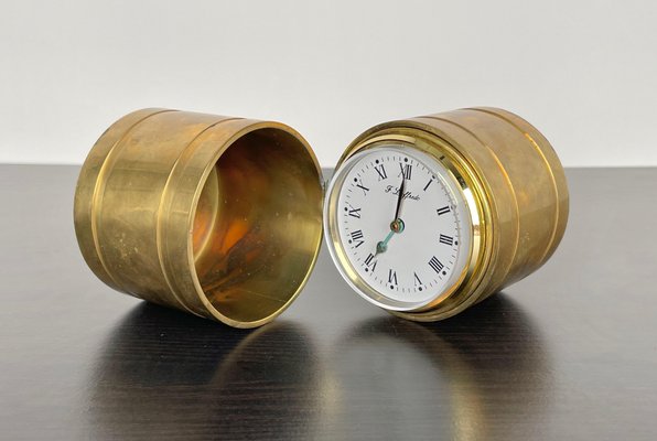 Brass Cylindric Table Clock by Ferdinando Loffredo, Italy, 1970s-LYQ-1171503