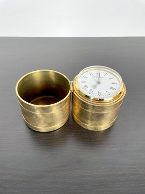 Brass Cylindric Table Clock by Ferdinando Loffredo, Italy, 1970s-LYQ-1171503