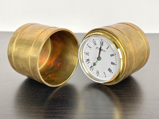 Brass Cylindric Table Clock by Ferdinando Loffredo, Italy, 1970s-LYQ-1171503