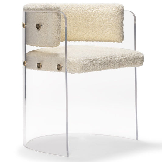 Brass Detailed and Cream Boucle Anhele Glamour Dining Chair by Egg Designs