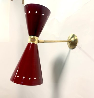 Brass Diablo Sconce in Maroon, 1950s-NUO-1348923