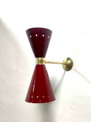 Brass Diablo Sconce in Maroon, 1950s-NUO-1348923