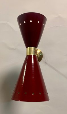 Brass Diablo Sconce in Maroon, 1950s-NUO-1348923