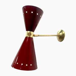 Brass Diablo Sconce in Maroon, 1950s-NUO-1348923