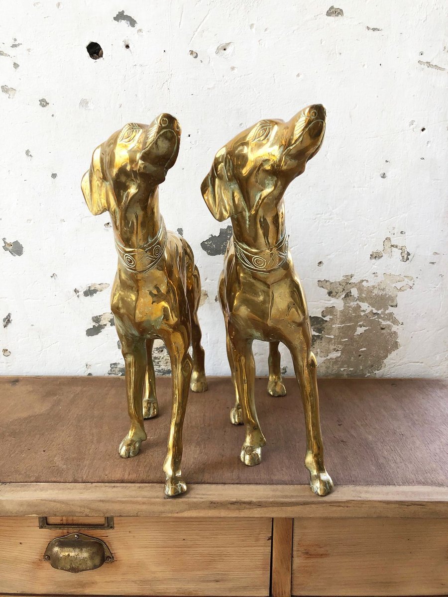 Brass Dog Statuettes, 1960s, Set of 2