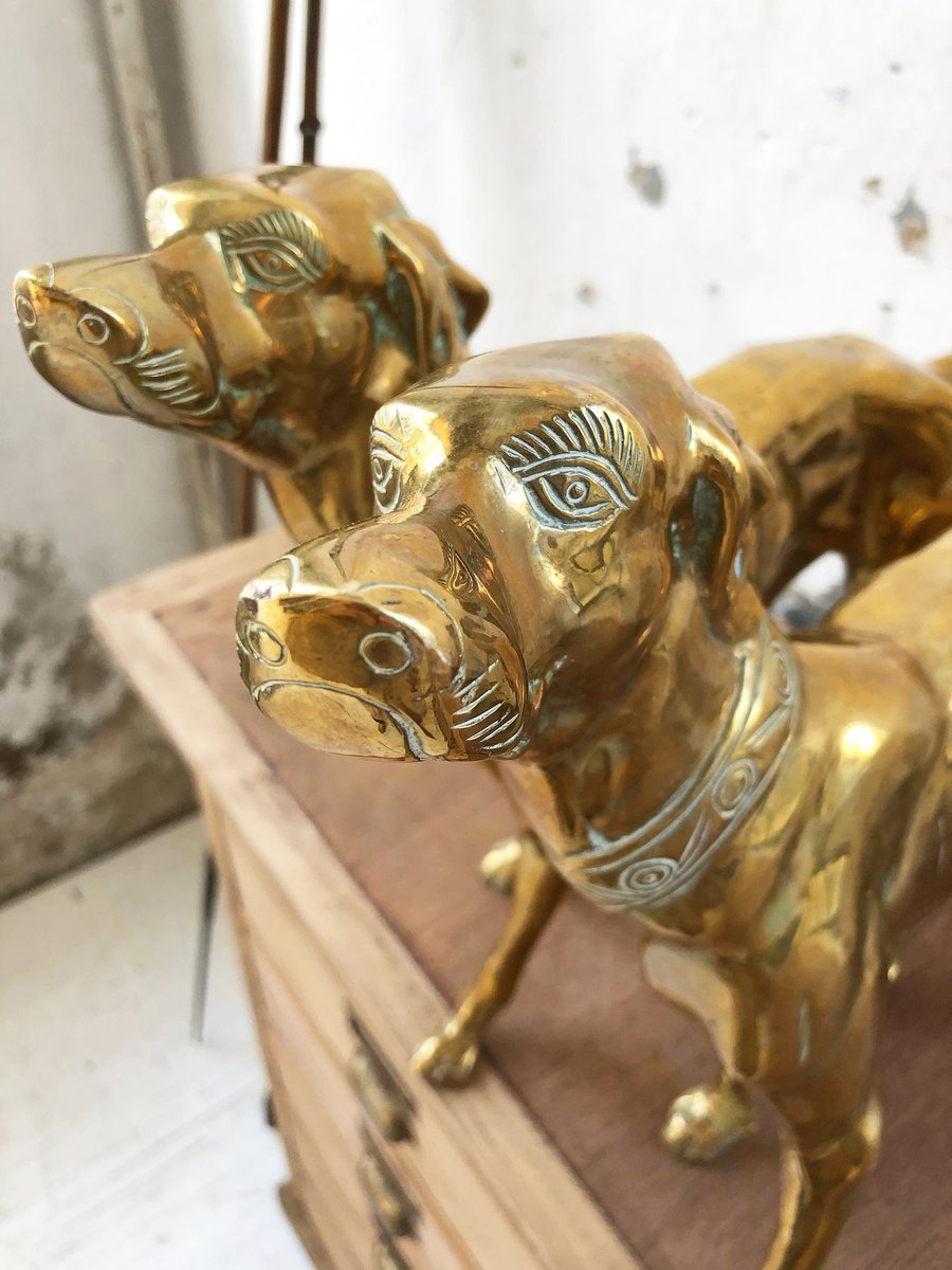 Brass Dog Statuettes, 1960s, Set of 2