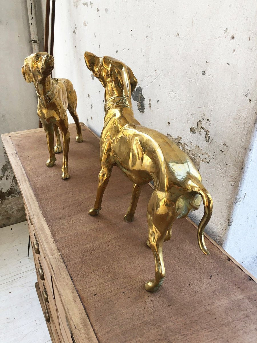 Brass Dog Statuettes, 1960s, Set of 2