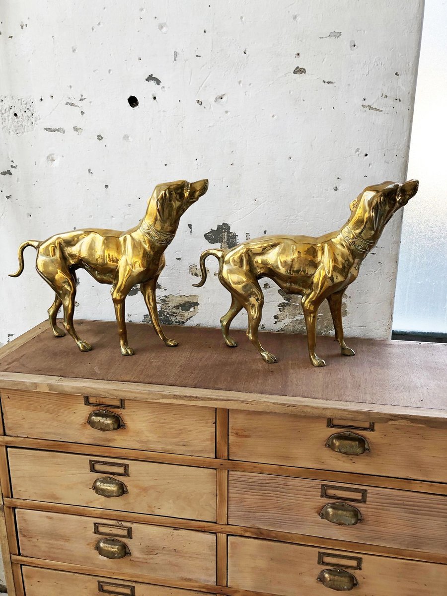 Brass Dog Statuettes, 1960s, Set of 2