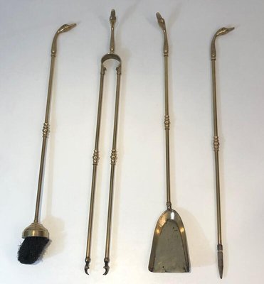 Brass Duck Heads Fireplace Tools, France, 1970s-BA-873984