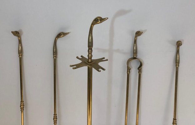 Brass Duck Heads Fireplace Tools, France, 1970s-BA-873984