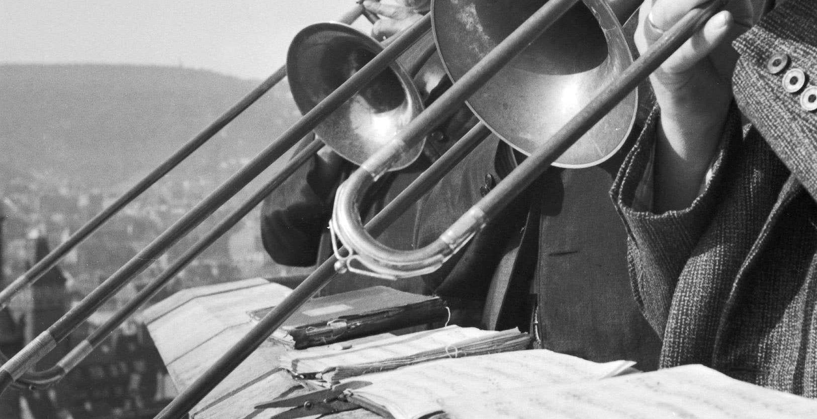 Brass Ensemble at the Belfry of a Church, Stuttgart Germany, 1935-DYV-988149