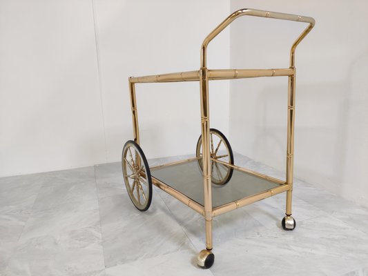 Brass Faux Bamboo Drinks Trolley, 1970s-IRH-1116237