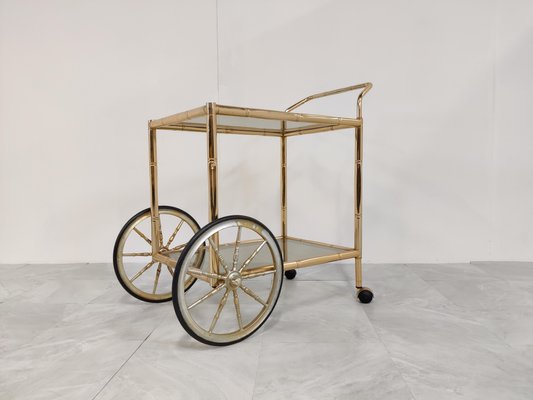 Brass Faux Bamboo Drinks Trolley, 1970s-IRH-1116237