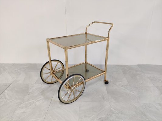 Brass Faux Bamboo Drinks Trolley, 1970s-IRH-1116237