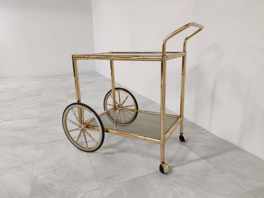 Brass Faux Bamboo Drinks Trolley, 1970s-IRH-1116237