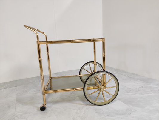 Brass Faux Bamboo Drinks Trolley, 1970s-IRH-1116237