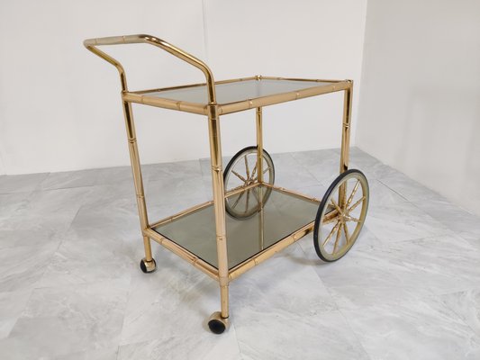 Brass Faux Bamboo Drinks Trolley, 1970s-IRH-1116237