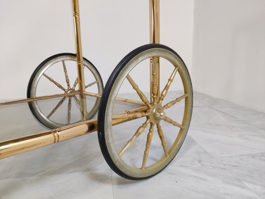 Brass Faux Bamboo Drinks Trolley, 1970s-IRH-1116237