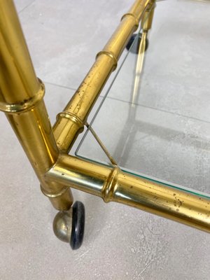 Brass Faux Bamboo Effect & Glass Serving Bar Cart, Italy, 1960s-LYQ-1171537