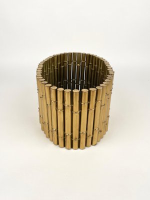 Brass Faux Bamboo Magazine Rack or Basket by Bottega Gadda, Italy, 1970s-LYQ-1171222