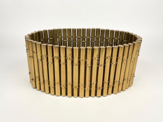 Brass Faux Bamboo Magazine Rack or Basket by Bottega Gadda, Italy, 1970s-LYQ-1171222