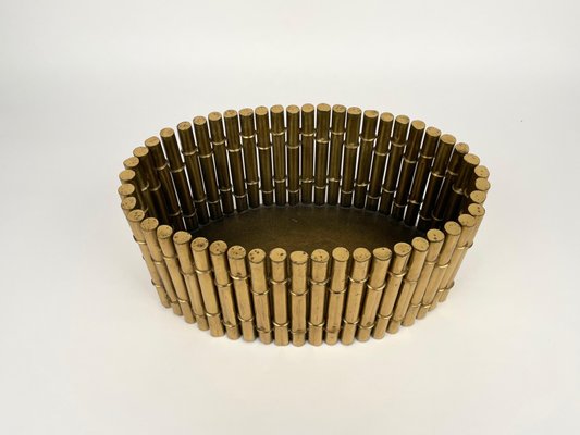 Brass Faux Bamboo Magazine Rack or Basket by Bottega Gadda, Italy, 1970s-LYQ-1171222