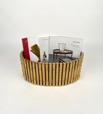 Brass Faux Bamboo Magazine Rack or Basket by Bottega Gadda, Italy, 1970s-LYQ-1171222