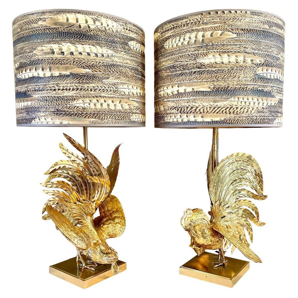 Brass Fighting Birds Table Lamps, 1960s, Set of 2