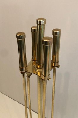 Brass Fire Place Tools on Stand, France, 1970s, Set of 5-BA-874700