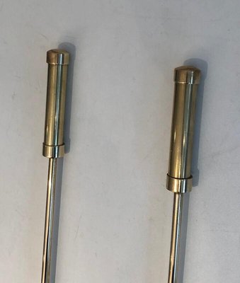 Brass Fire Place Tools on Stand, France, 1970s, Set of 5-BA-874700