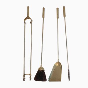 Brass Fire Place Tools on Stand, France, 1970s, Set of 5-BA-874700