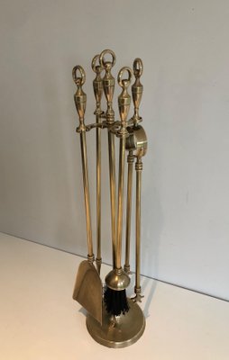 Brass Fireplace Tools on Stand, 1970s, Set of 5-BA-1383685