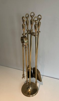 Brass Fireplace Tools on Stand, 1970s, Set of 5-BA-1383685