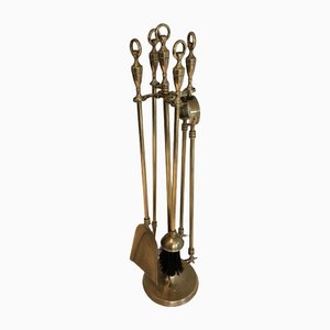 Brass Fireplace Tools on Stand, 1970s, Set of 5-BA-1383685