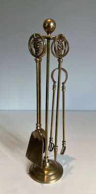 Brass Fireplace Tools with Grape Clusters, 1950s, Set of 5-BA-1481500