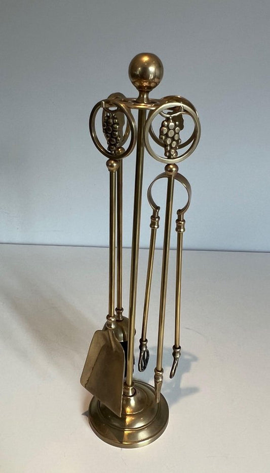 Brass Fireplace Tools with Grape Clusters, 1950s, Set of 5