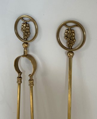 Brass Fireplace Tools with Grape Clusters, 1950s, Set of 5-BA-1481500