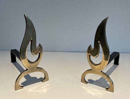 Brass Flame Andirons, 1970s, Set of 2-BA-1481489